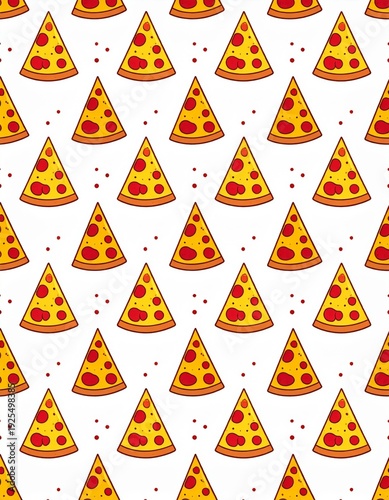 Seamless Pizza Slice Pattern with Red Pepperoni on White Background