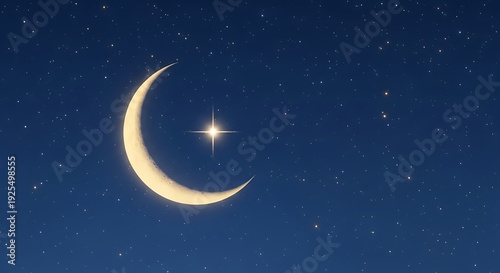 Crescent Moon and Bright Star in Night Sky photo celestial