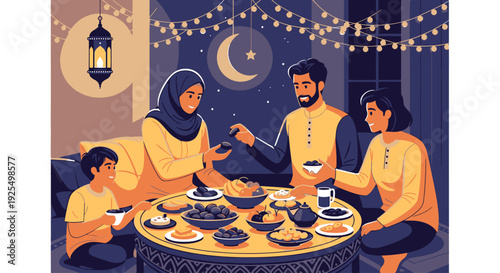 Family gathering for iftar during Ramadan.