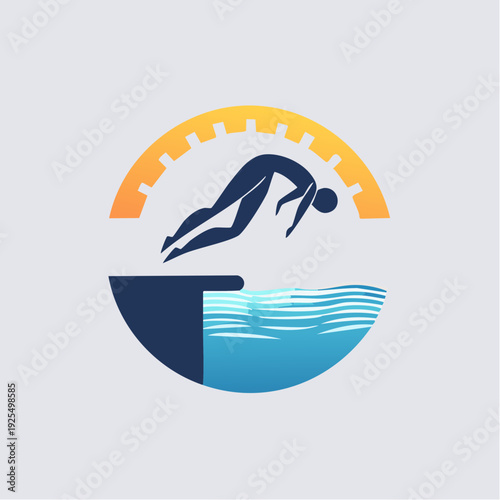 Stylized silhouette of a swimmer diving into a swimming pool, representing competitive water sports.