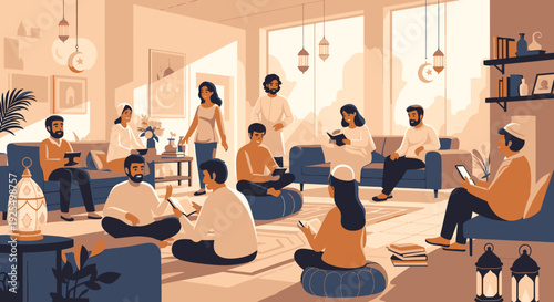 Diverse group of people relaxing together indoors.