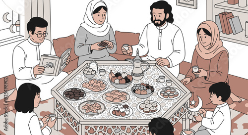 Family gathering for traditional Arabic coffee.