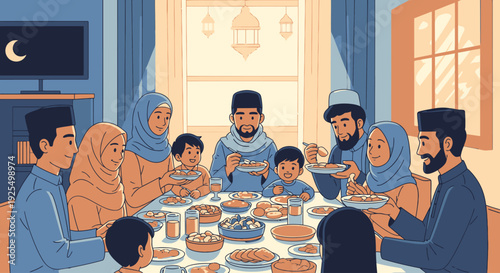 A diverse family enjoying a meal together.