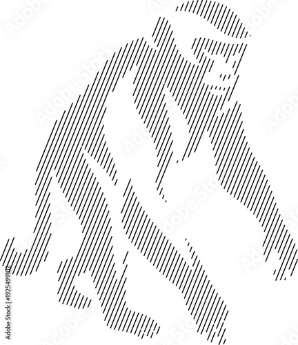Monkey crouching line art primate outline illustration, Minimalist monkey animal black line drawing