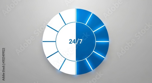 Twenty-four seven service clock icon in diagram. Business concept for non-stop support and availability. Technology for 24/7.