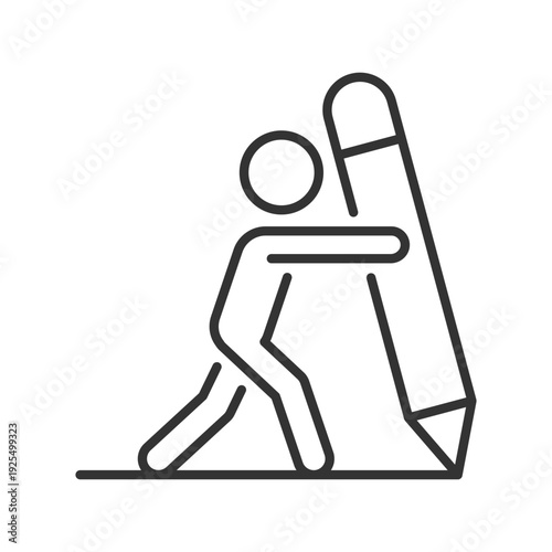 drawing way to success clip art icon symbol, leading concept, thinking outside the box, man drawing with big pencil, isolated outline vector illustration