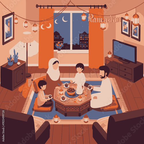 Family gathering for iftar during Ramadan.