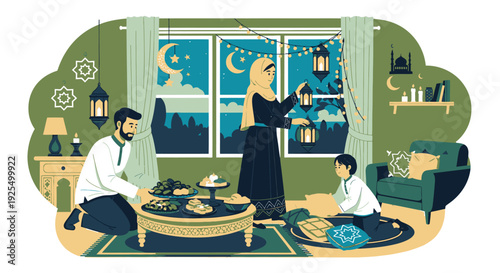 Family celebrating Ramadan at home.