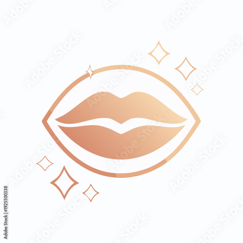Vector illustration of a sensual shiny lip icon with a rose gold gradient for beauty branding