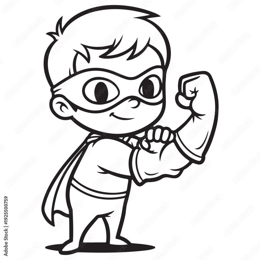 Fototapeta premium Cute Cartoon Boy Superhero Posing and Flexing Arm Muscle