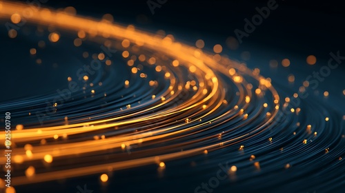 3d render, abstract background of yellow and blue neon lines glowing in the dark. Fireworks and bokeh lights. Data transfer concept. Digital futuristic wallpaper