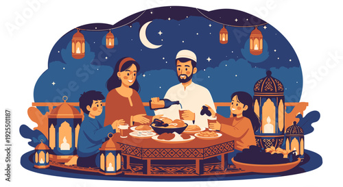 Family gathering for iftar during Ramadan.