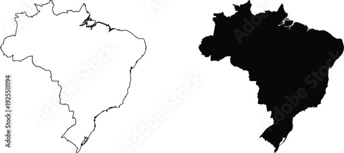 Brazil map outline and filled silhouette vector illustration