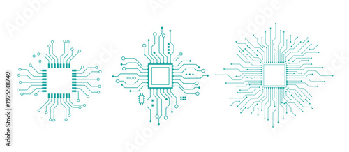 Microchip Processor Circuit Board Icon Collection Isolated on White Background