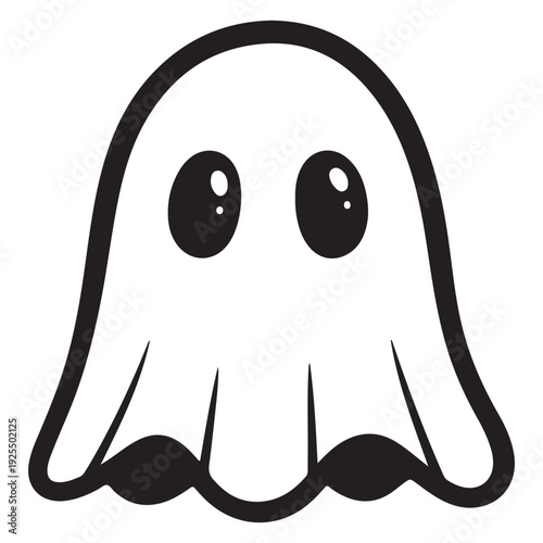 Friendly Cartoon Ghost Illustration with Black Outline