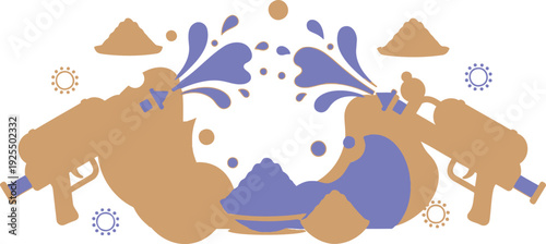 Two water guns shooting water creating a playful splash scene