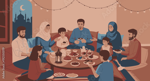 A family enjoying a meal together during Ramadan.