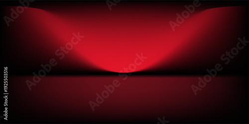 Red studio background. Abstract limbo podium studio room. Dark red gradient wall floor and spotlight scene. Showcase, promotion display. Vector stage mockup illustration