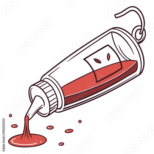 Squeeze bottle dispensing red sauce, illustration of a versatile condiment for cooking and fast food applications