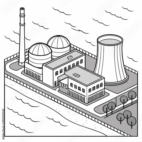 A nuclear power plant with a cooling tower