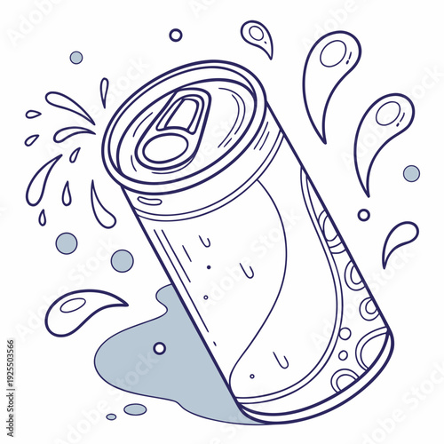 Refreshing soda can with splashing liquid and condensation, illustration for cold beverages and summer drinks