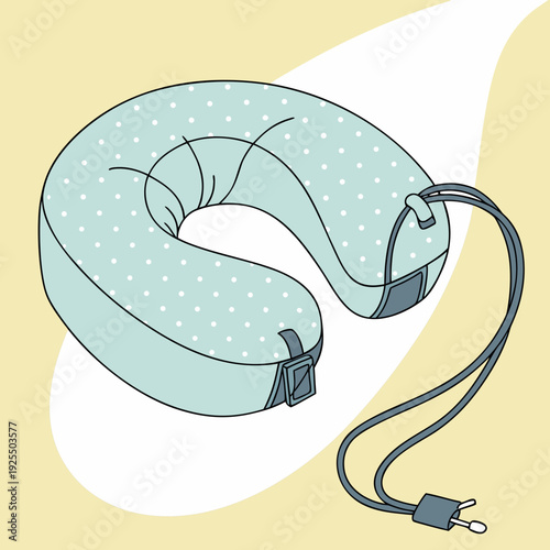 Comfortable Light Blue Polka Dot Travel Neck Pillow with Wired Massager Plug, Ready for Relaxation on Journeys