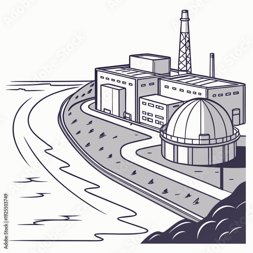 A nuclear power plant situated near a large body of water