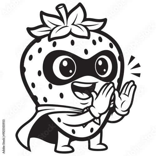 Cartoon Strawberry Superhero Character Clapping Hands with Happy Expression