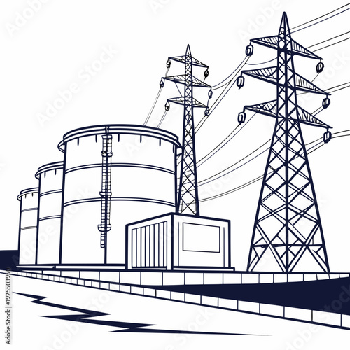 Industrial area with power lines and towers