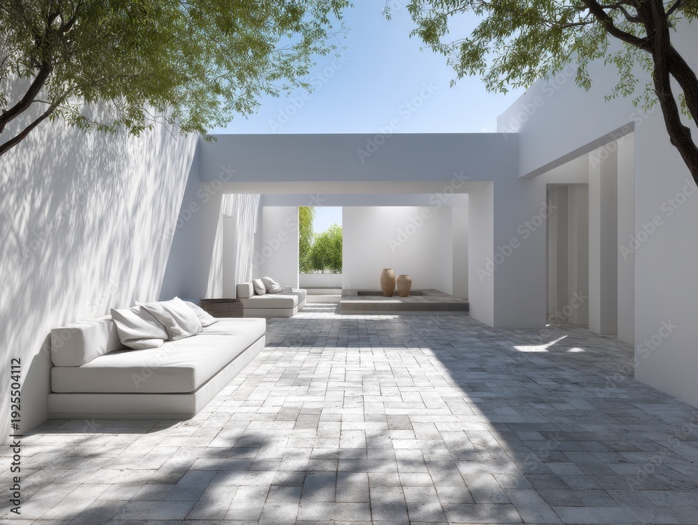 Fototapeta premium A white house with a patio area