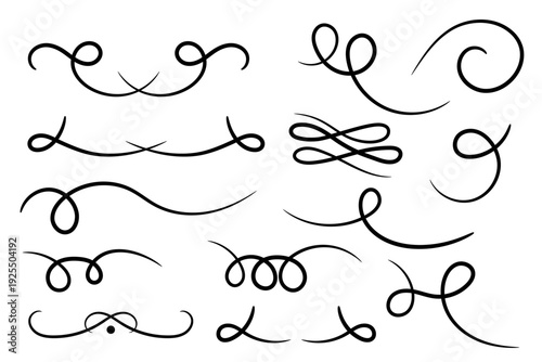 Swirl ornament stroke. Ornamental curls, swirls divider and filigree ornaments set