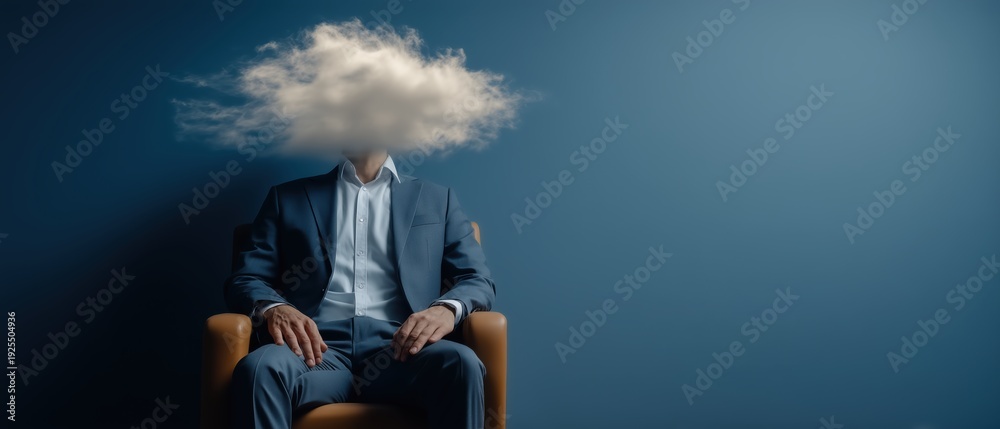 Fototapeta premium Businessman in armchair with cloud head