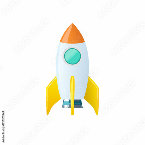 Illustration of a white and yellow rocket ship soaring into the unknown