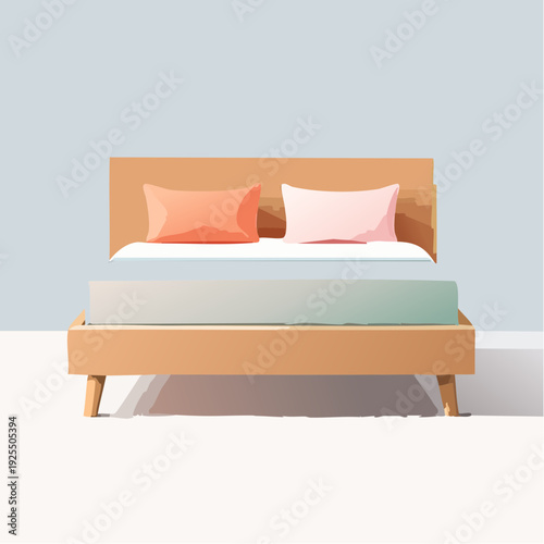 Minimalist wooden bed with soft pillows in a serene and modern bedroom setting, perfect for relaxation and peaceful sleep
