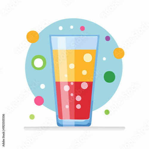 Vibrant Layered Summer Drink Illustration in a Glass with Bubbles, Perfect for Refreshment
