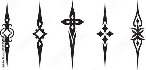 Tribal Tattoo Ornament Set with Gothic Sharp Accents Silhouette