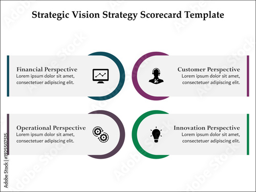 Strategic vision strategy scorecard template. Infographic template with icons and description placeholder