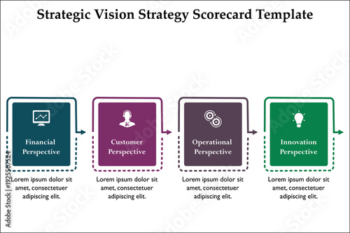 Strategic vision strategy scorecard template. Infographic template with icons and description placeholder