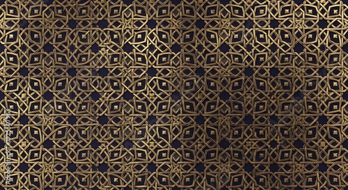Intricate Gold Geometric Pattern on Dark Blue Background