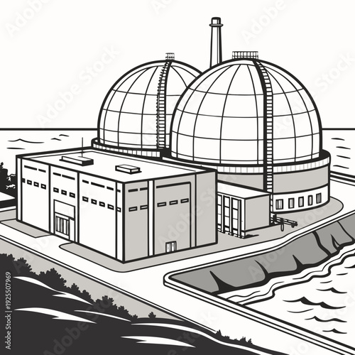 A large building with two domes on the side of a body of water