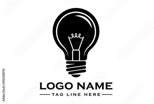 Black logo of a lightbulb with placeholder text for logo name and tagline on a white background.
