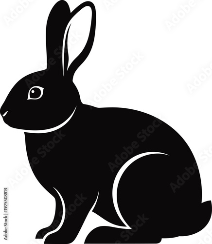 A black silhouette of a sitting rabbit with long ears
