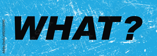 Bold 'WHAT?' text with distressed blue background.