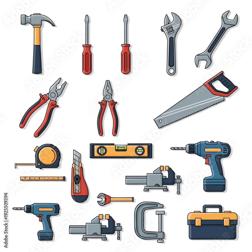 Assortment of Hand and Power Tools for DIY and Construction Projects