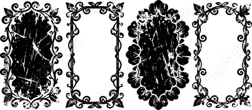 Vintage distressed ornamental frames set with intricate floral and scrollwork designs