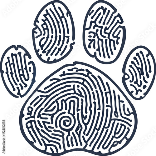 abstract animal paw print with fingerprint texture on white background