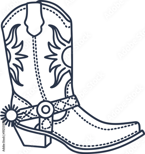 Western cowboy boot with decorative stitching and spur, classic country footwear design