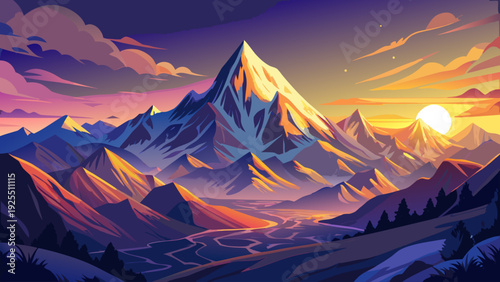 Very beautiful sunrise view toward Mont Blanc from Grand Combin, glowing snow peaks and endless alpine valleys.
