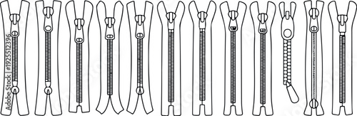 Zipper Comparison Vector Set Flat CAD Fashion Accessories Illustration