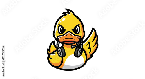 Angry Cartoon Duck Wearing Headphones.